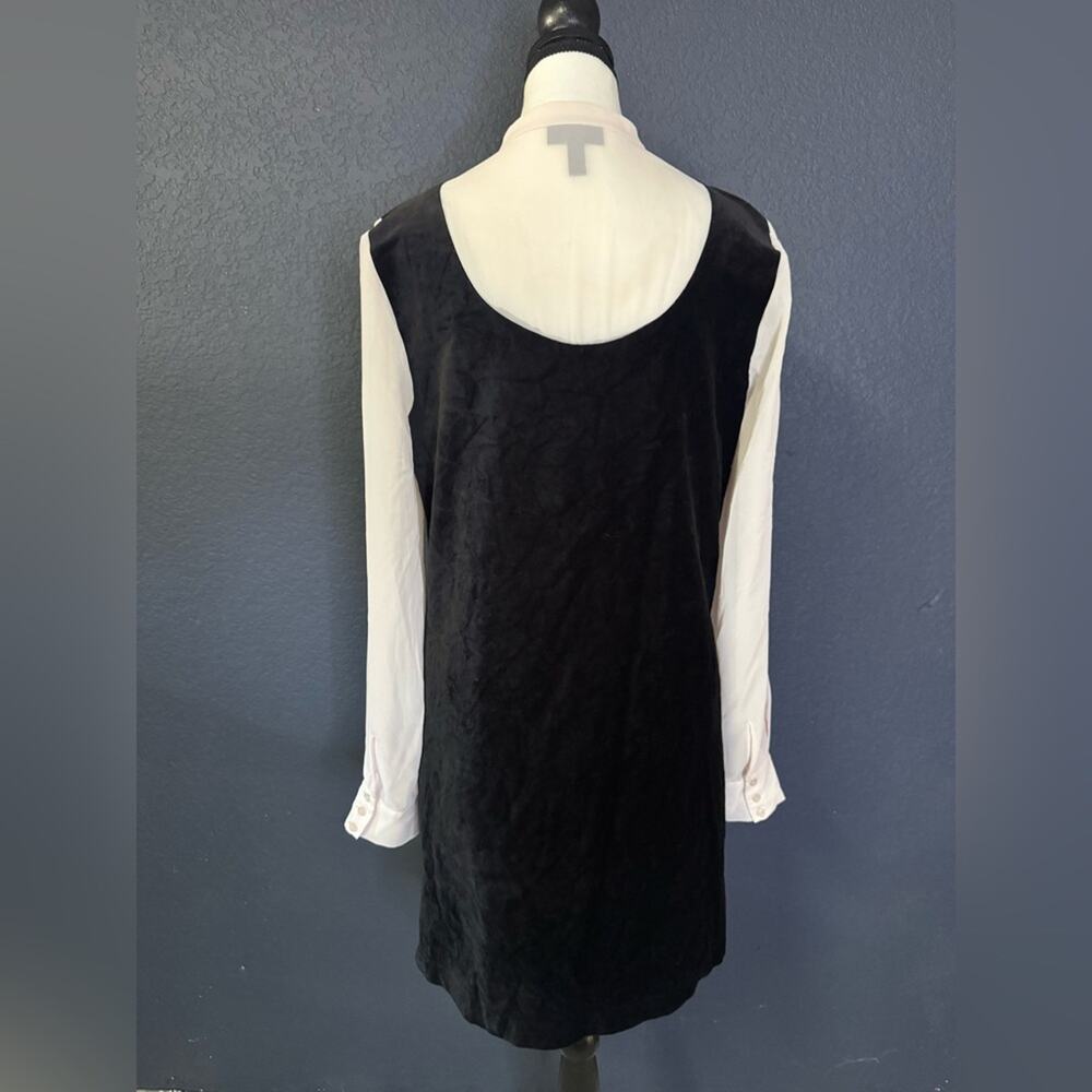 Modcloth Black Velvet Shift Dress w/ Attached Cream Blouse Layered Look | Size L - Picture 3 of 4